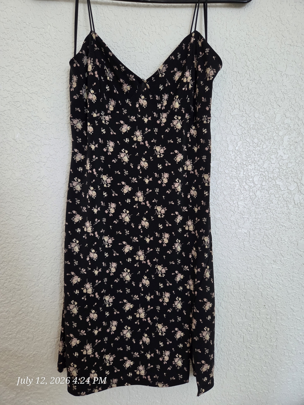 Windsor Black Slip Midi Dress with Cream and Pink Floral Print